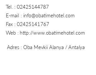 Oba Time Hotel iletiim bilgileri